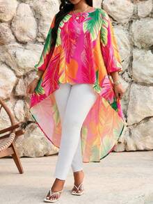SHEIN Lady Áo kiểu mùa xuân hè, thu đông, thường ngày, thanh lịch, phong cách boho, dạo phố, đi biển, đi xem hòa nhạc/lễ hội âm nhạc, nhiều màu sắc, dệt kim, cổ tròn, tay phồng, tay bất đối xứng, tay lửng, cỡ lớn. - Nhiều màu - Xem 7