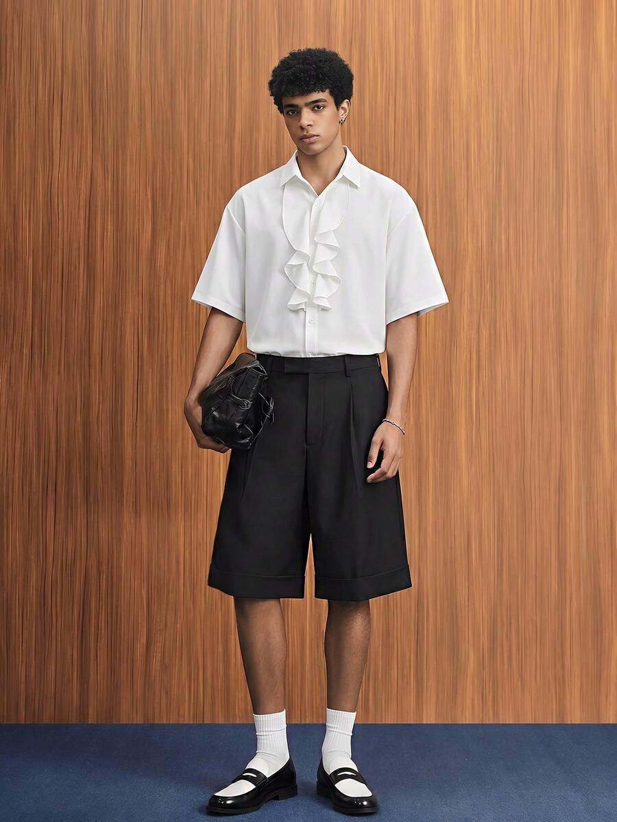 Manfinity Unisex Áo sơ mi ngắn tay thời trang nam, thích hợp cho mùa xuân/hè. - trắng - Xem 1