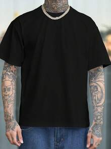 Devon Thys Men's Solid Color Low Elasticity Simple Lightweight Loose Fit Short Sleeve T-Shirt, Versatile For Summer - Black - View 3