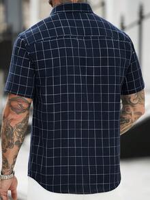 Manfinity CasualCool Áo sơ mi nam tay ngắn kẻ caro xanh dương, kiểu dáng thường ngày, công sở, dáng rộng. - Màu xanh lam - Xem 2