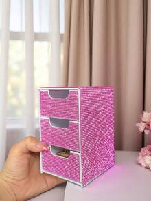 1PC Fully Rhinestone Three Layer Small Drawer High Appearance Desktop Storage Box Jewelry Cosmetic Organizer Desktop Organizer For Small Items Fashion Girl Essential Vanity Tray - Multicolor - View 3