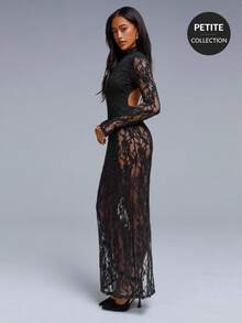 Athîral Petite Women's Pastal Floral Lace Backless Sexy Dress With Long Sleeve Fitted Maxi Dress Elegant Evening,Petite Women Golf Autumn - Black - View 1