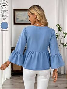 EMERY ROSE Blusa vaquera con mangas acampanadas y volantes para mujer - Azul - Ver 8