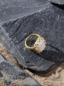 Opalesca 女士珍珠戒指，高级/优雅/高贵/日常佩戴/简约，珍珠/水晶，适合夏季/海滩/舞会/派对/假日/度假，订婚/结婚/承诺，新娘，心形/花卉，仙女风/美人鱼风，18K镀金 - 彩色 - 查看 4