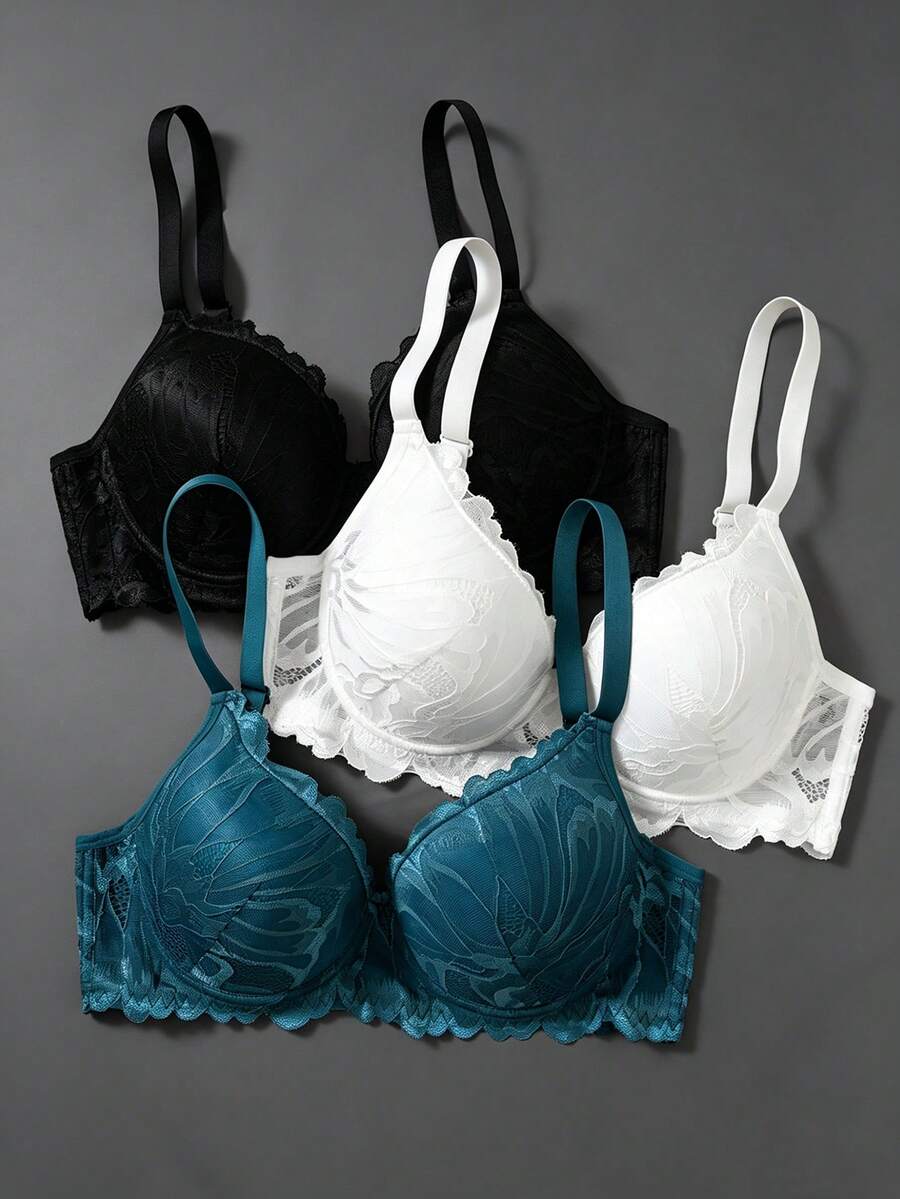EmpressEnvy 3pcs Sexy Lace Patchwork Women's Bra Set - Multicolor - View 1