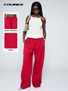 COUREZ Low Rise Oversized Side Stripe Joggers /Y2K Summer Clothes For Women Summer Outfits For Women Sweatpants Women Summer Bottoms Red - Red - View 2