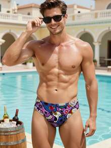 Manfinity Swimmode Men's All-Over Print Summer Fashion Beach Swim Trunks - Multicolor - View 1
