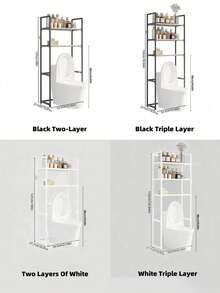 1PC 2 3 Tier Floor Toilet Storage Rack Multi Layer Sturdy Rustproof Metal Frame Multifunctional Bathroom Organizer With Towel Bar Space Saving Adjustable Shelves Black White For Bathroom Laundry Room Daily Necessities Holder - Multicolor - View 10
