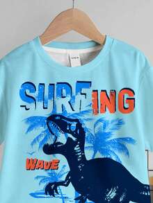 SHEIN 2pcs/Set Young Boy Casual Cute Cartoon Animal, Dinosaur, 3D Scenery Print Round Neck Short Sleeve T-Shirt And Shorts Set, Suitable For Summer, Suitable For Street Photography, Daily Wear, Outings, Home, Vacation, Spring & Summer Fashion, Summer Outfits For , Easy Comfort, Layers For Kids, Stylish Kids, Casual Wear, Kids Graphic T-Shirts, Back To School, Spring & Summer Clothes - Multicolor - View 3