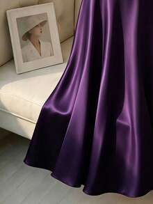 SHEIN Franclia 女士优雅缎面珍珠吊带连衣裙，适合通勤、派对和各种活动 - Bold Plum - 查看 4