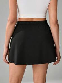 SHEIN Tall CURVE Váy quần dài nữ cỡ lớn, màu trơn, cạp chun, kiểu dáng thường ngày. - màu đen - Xem 3