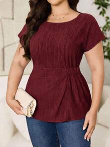 Reflora Casual Minimalist Maroon Plus Size Shirt, Suitable For Summer - Burgundy - View 3