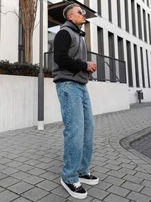 Artur Kramer 男士复古宽松牛仔裤，百搭休闲，适合所有季节 - 藍色 - 查看 5