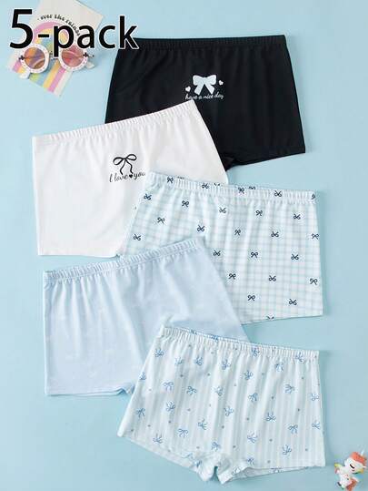 Sparklyn 4条/套 女童纯棉混纺纯色可爱印花腰带三角裤