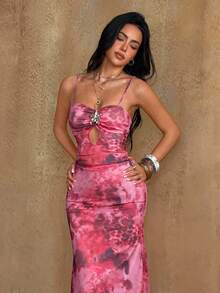Bluhae Vestido largo de mujer con decoración metálica que ciñe la cintura de manera sexy, adecuado para fiestas y salidas - Rojo - Ver 1
