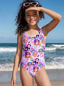 少女休闲简约吊带连体泳衣，适合夏季穿着 - 彩色 - 查看 4