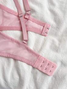 Women's Heart Embroidery Mesh Patchwork Bra - Pink - View 6