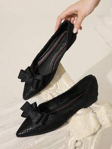 CUCCOO CHICEST 尖头平底舒适时尚百搭仙女蝴蝶结芭蕾舞软底黑色低帮平底鞋 - 黑色 - 查看 6