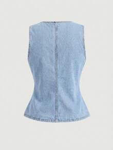 SHEIN MOD 女士单排扣牛仔上衣 - 淺色水洗藍 - 查看 2