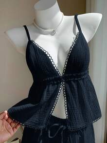 SHEIN PETITE CURVE Conjunto de 2 peças com Regata e Shorts em Cor Sólida, Casual, Plus Size - Azul Marinho - Visão 7