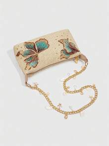 SHECARRY 1 Túi đeo vai bằng da PU kiểu đảo nhiệt đới đính sequin hoa, trang trí sao và vỏ sò, túi xách đi biển cho kỳ nghỉ hè và du lịch (Các mặt dây chuyền nhỏ được đựng trong túi riêng để tự làm). - Màu Khaki - Xem 6