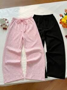 Sweetra Y2K Casual Vacation Versatile Collegiate Textured Wide Leg Pants - Multicolor - View 3