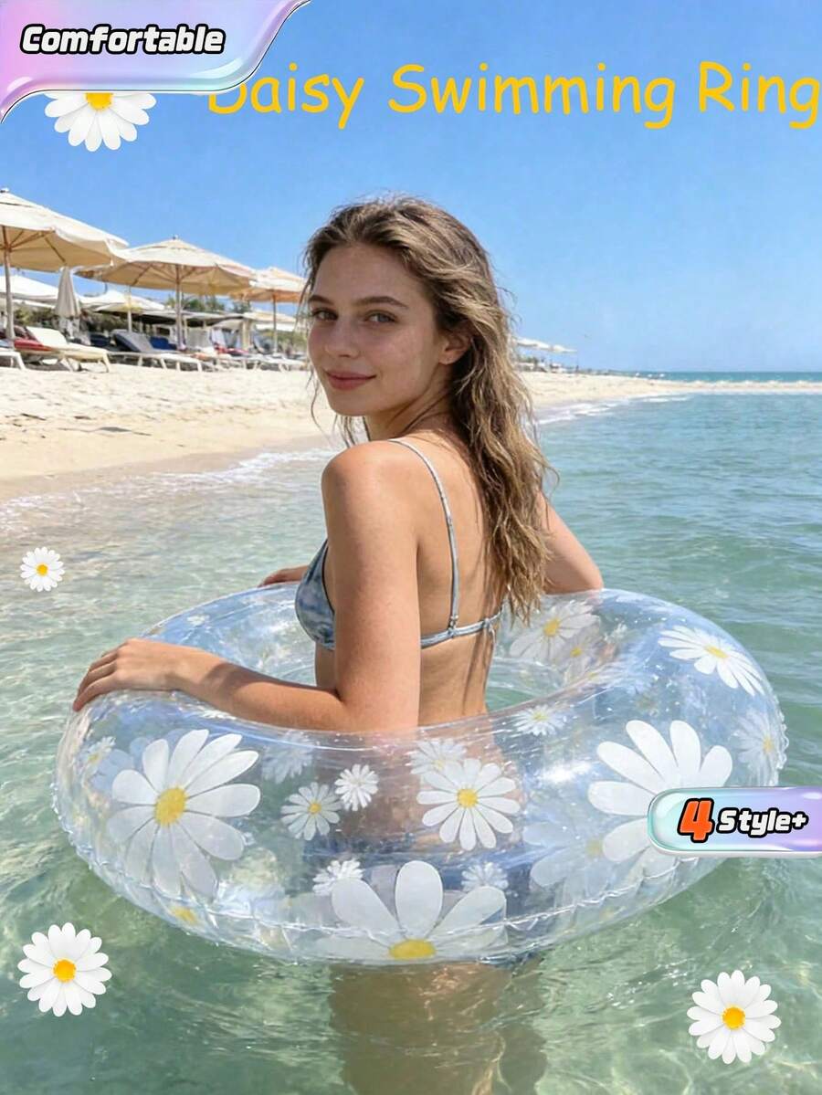 1PC Summer Vacation Swim Ring - Daisy Pattern, High-Quality PVC Material, With Arm Supports, Floral Pattern Design, Perfect For Vacations, Pool Parties, Beaches, And Summer Leisure - Multiple Styles - View 1