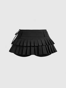 ROMWE Váy ngắn nữ Y2K gợi cảm, đa năng, cạp siêu thấp, xếp ly. - màu đen - Xem 2
