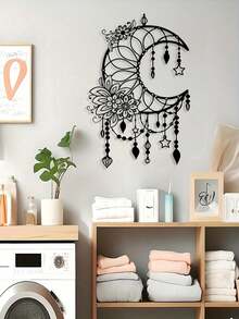 Elegant Gothic Crescent Moon & Floral Metal Wall Art - Intricate Design With Beads & Stars | Perfect For Home, Office, Cafe Decor | Easy-To-Hang Craft Ornament For Living Room, Bedroom, Patio, Kitchen, Garden | Ideal Housewarming Or Birthday Gift - Black - View 5