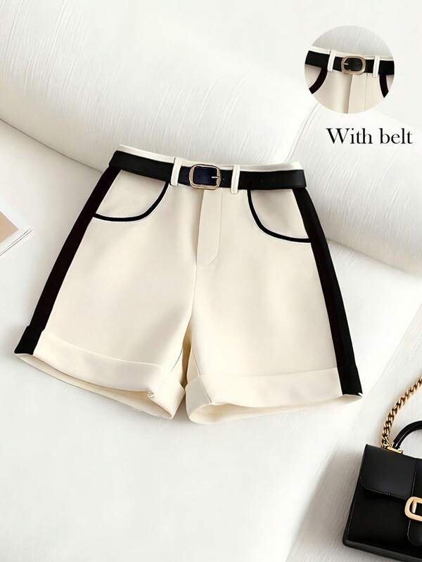 Franclia Quần short nữ cỡ lớn thanh lịch, bộ quần short, quần short cạp cao, quần short phối đen trắng đa năng, quần ống rộng màu mơ và đen, trang phục công sở phối màu đen trắng, trang phục thường ngày đa năng, quần short đi biển, quần áo nữ thường ngày, quần trắng, quần đen, quần short đen, quần short trắng, quần nữ, quần short mùa hè