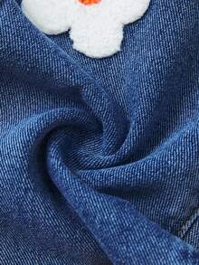 SHEIN Playful Pals Jeans droits pour bébés filles, nouvelle arrivée pour l'automne/hiver, denim bleu, article unique, design minimaliste mignon pour l'extérieur décontracté, confortable pour la maison, broderie florale colorée, taille élastique, coupe ample, quotidien, vacances, voyage, indispensable de garde-robe, nouvelle collection automne 2023 (Top non inclus) - Jean brut - Voir 5