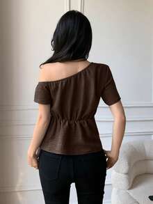 Blusa casual de ajuste ceñido con diseño de cuello con nudo en los hombros elegante para mujeres - Marrón - Ver 5