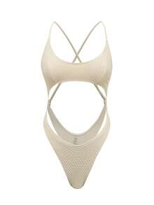 Swim SXY Bộ bikini một mảnh quây ngực màu trơn tối giản gợi cảm dành cho nữ, thích hợp cho mùa Xuân/Hè 2026. - Màu be - Xem 4