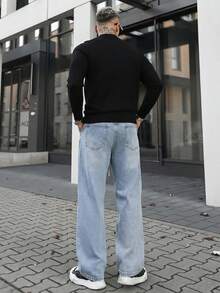 Artur Kramer High-End Minimalist Versatile Straight Washed Denim Jeans, Drawstring Elastic Waist Casual Pants, All Season - Baby Blue - View 2