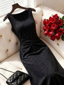 SHEIN Clasi Women's Elegant Party Sexy Sleeveless Bodycon Slip Dress - Black - View 1