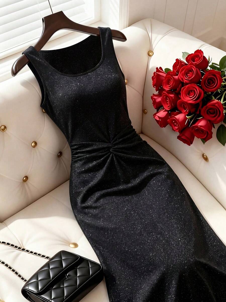 SHEIN Clasi Women's Elegant Party Sexy Sleeveless Bodycon Slip Dress - Black - View 1