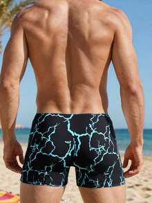 Manfinity Swimmode Men's Allover Print Beach Swim Trunks - Black - View 2