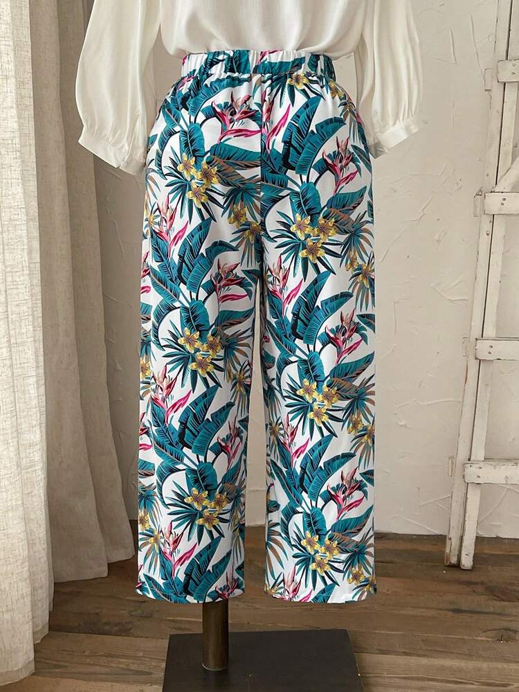 Plus Size Women's Summer Casual Vacation Country Floral Print Belted Wide Leg Pants With Pockets,Casual Holiday Style,Summer Outfits For Women ,Vacation Outfits Women ,Holiday Outfits For Women,Going Out Outfits, New Clothes,Simple And Fashionable For Everyday Wear,Suitable For Summer, Vacation, Daily Wear, Festival Outfits For Women,Country Concert Outfit,Beach Outfits For Women,Western Style,,Gifts For Mother,Boho  Pants