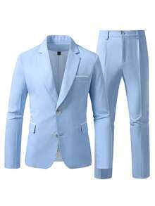 Manfinity Mode Bộ vest nam cổ ve lật, cài khuy đơn - Màu xanh nhạt - Xem 7