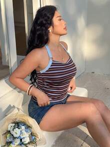 Sunnyshic Casual Vacation Elegant Minimalist Colorblock Striped Versatile Camisole Top, Y2K Style, Plus Size For Women, Summer - Multicolor - View 5