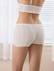 Ocili 100% Cotton Solid Color Textured Comfortable Women's Boyshort Panties Shorts Comfy - White - View 3