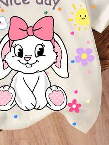 Baby Girl Cute Cartoon Letter Print Short Sleeve T-Shirt, Casual Daily Wear - Multicolor - View 4