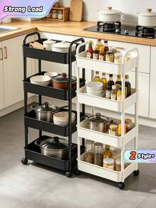 1Pc Multi-Functional Rolling Storage Cart, 4-Tier Wheeled Utility Shelf, Mobile Organizer Rack For Office Kitchen Bathroom Bedroom Home - Car Storage Rack/Black - View 1