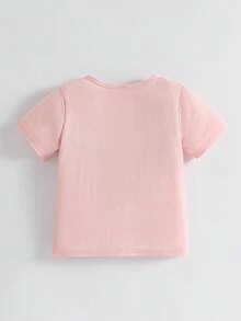 T-shirt à manches courtes imprimé de lettres roses décontracté et doux pour jeunes filles, coupe ample et confortable, convient pour les sorties quotidiennes, les activités scolaires, les rassemblements familiaux, les jeux en extérieur et les séances photo - Multicolore - Voir 2