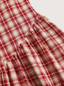 SHEIN PariChic Đầm slip nữ kiểu retro thanh lịch họa tiết kẻ caro phối màu, nơ buộc eo, thích hợp cho mùa hè. - Đỏ - Xem 6