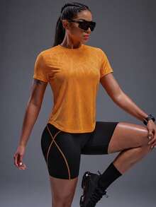 Powerista Women's Printed Minimalist Casual Short Sleeve Sports T-Shirt - Burnt Orange - View 4