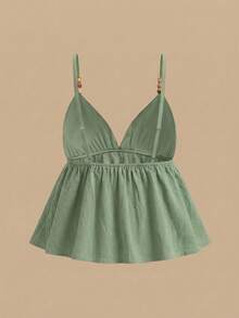 Travachic Plus Size Solid Color Spaghetti Strap Tie-Up Casual Summer Tank Top - Mint Green - View 2