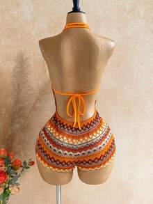 Soleia Bộ áo liền quần buộc dây phía trước kẻ sọc hai màu mới, phong cách Bohemian, Boho, lãng mạn với họa tiết hoa, thích hợp cho kỳ nghỉ, tiệc tùng, hẹn hò, ngày Valentine, lễ Phục sinh, lễ hội, tiệc trà chiều, đi biển, du thuyền, kỳ nghỉ thành phố. - Nhiều màu - Xem 2