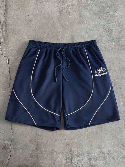 AXEPEAK Men's Letter Print Drawstring Waist Casual Shorts