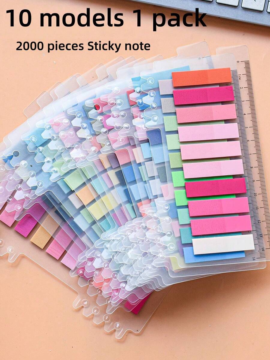 1 Set 2000 Hojas Notas Adhesivas Translúcidas de PET Resistentes al Desgarro, Etiquetas Multicolor, Marcadores de Lectura de Libros, Útiles Escolares de Vuelta al Cole